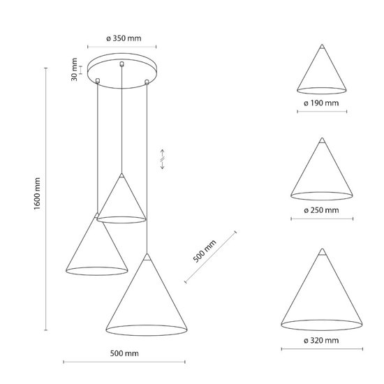 Lampadario moderno coni multicolor per soggiorno